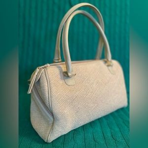 Vintage Morris Moskowitz Tweed Doctor-Style Handbag Taupe Leather Trim 2 Pockets